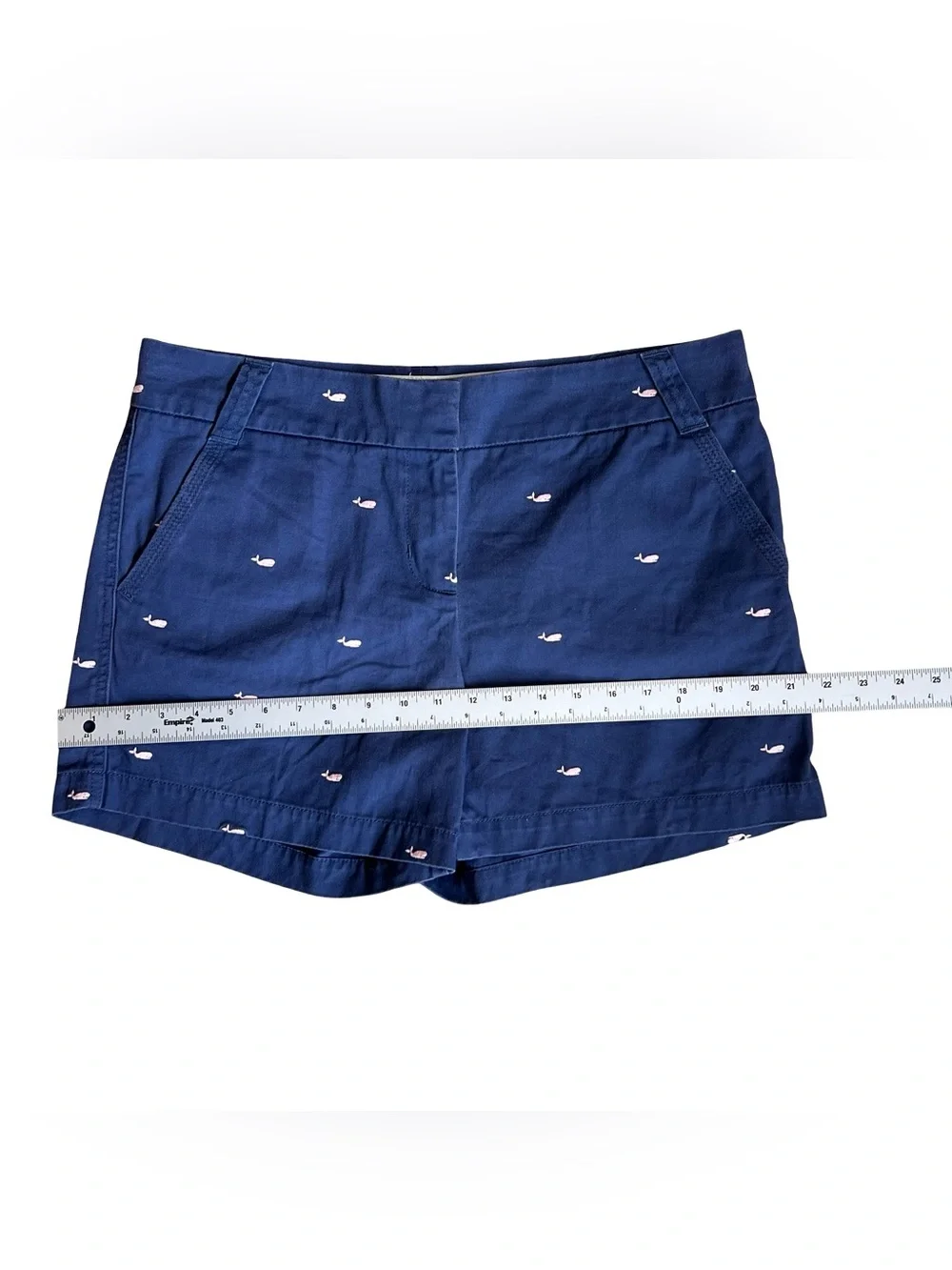 J. Crew Women’s Sz 10 Blue Whale Embroidered Shorts Chino Stretch Cotton Twill